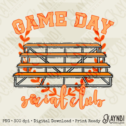 Game Day Social Club Orange Sublimation Design PNG Digital Download Printable Bleachers School Spirit