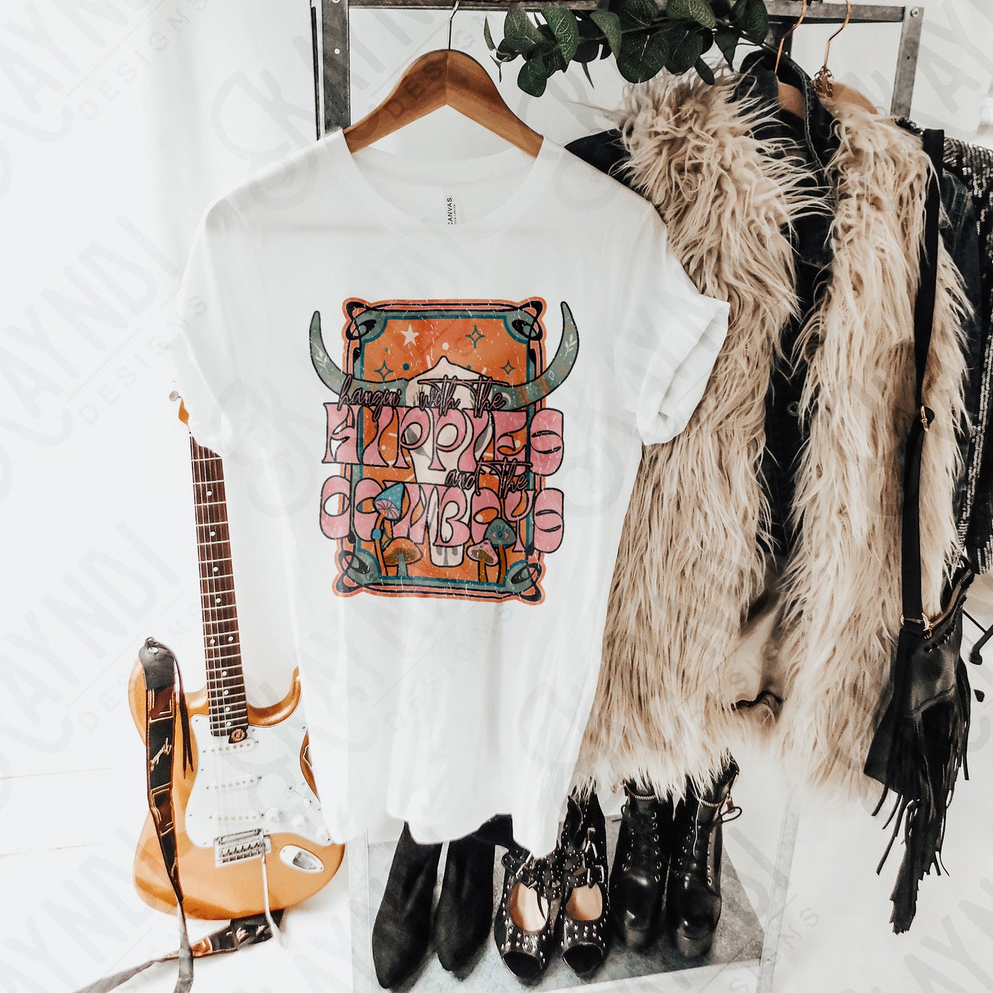 Hippies and Cowboys Sublimation Design PNG Digital Download Printable Western Bull Skull Pocket Design