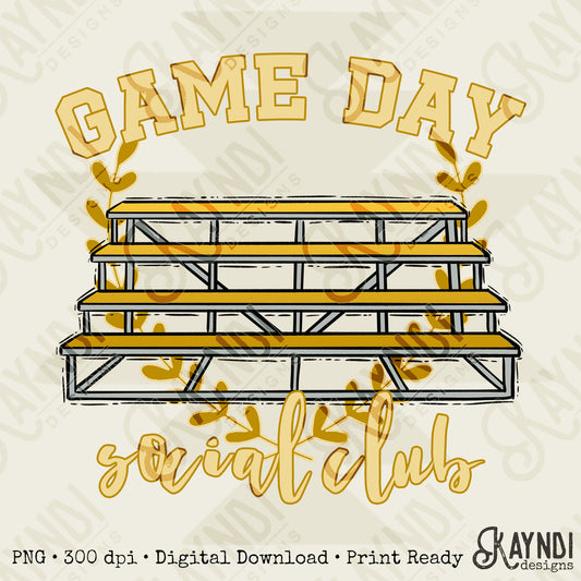 Game Day Social Club Gold Sublimation Design PNG Digital Download Printable Bleachers School Spirit
