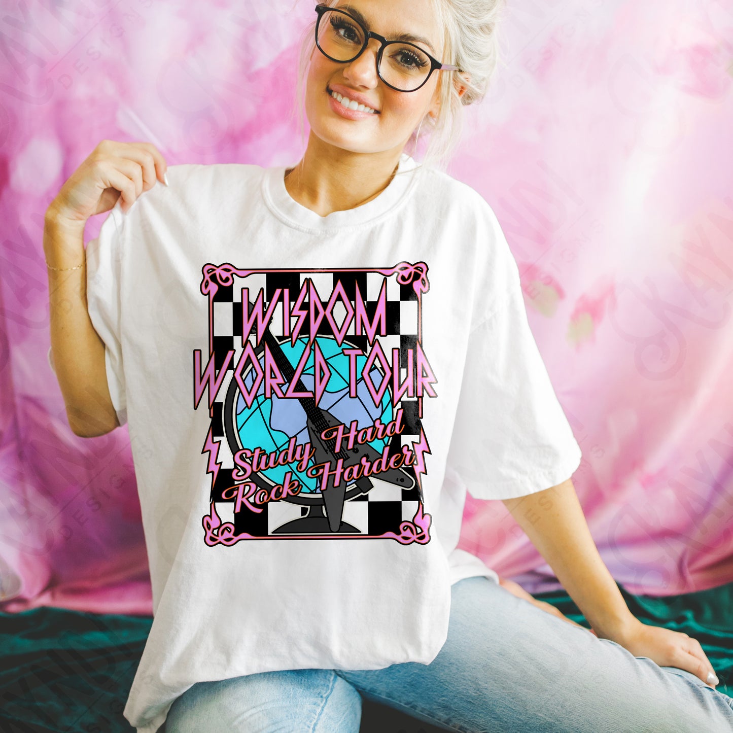 Wisdom World Tour Pink Sublimation Design PNG Digital Download Printable School Rock Kids Pink