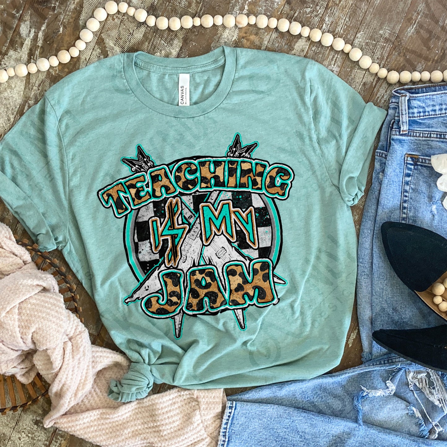 Teaching is my Jam Sublimation Design PNG Digital Download Printable School Rock Cheetah