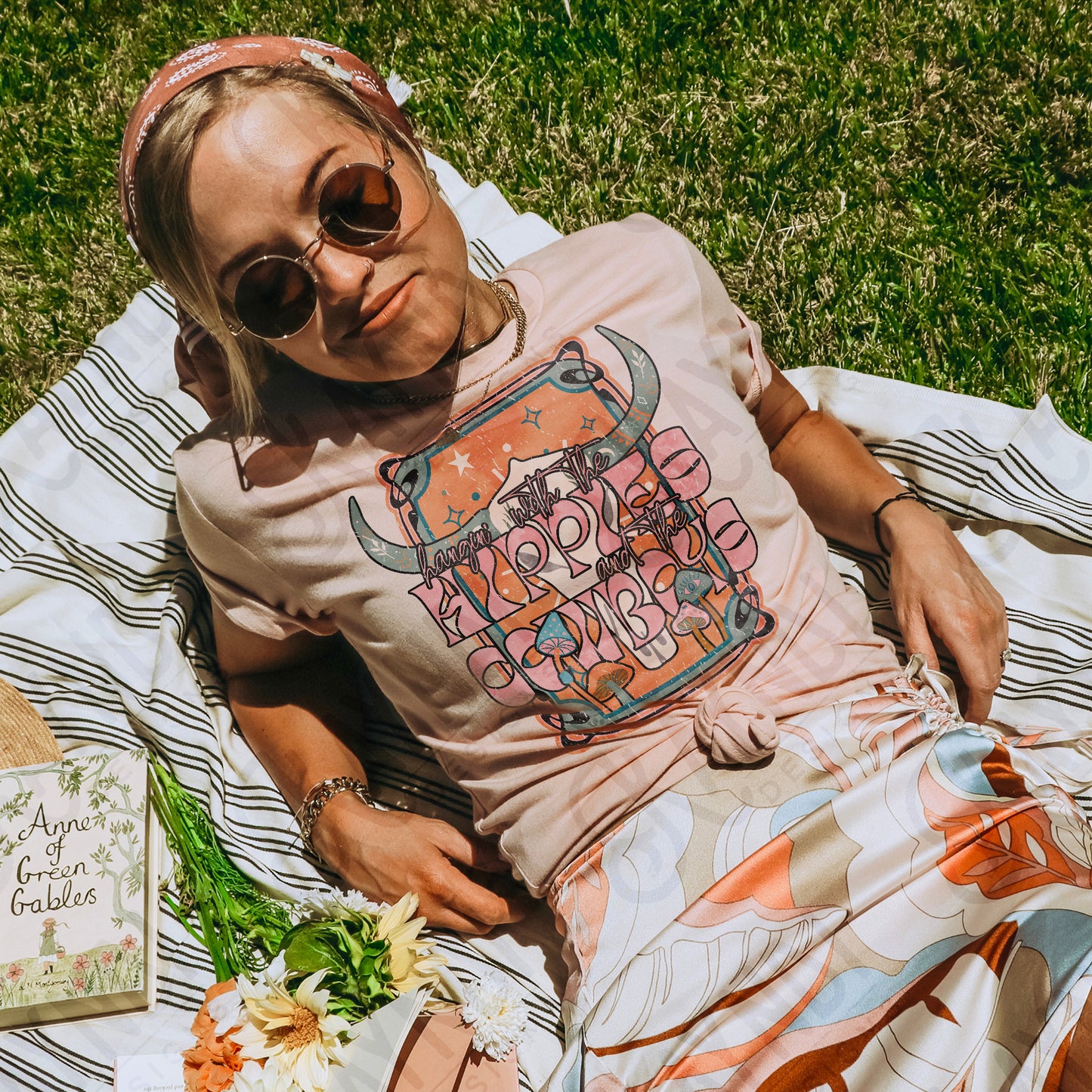 Hippies and Cowboys Sublimation Design PNG Digital Download Printable Western Bull Skull Pocket Design