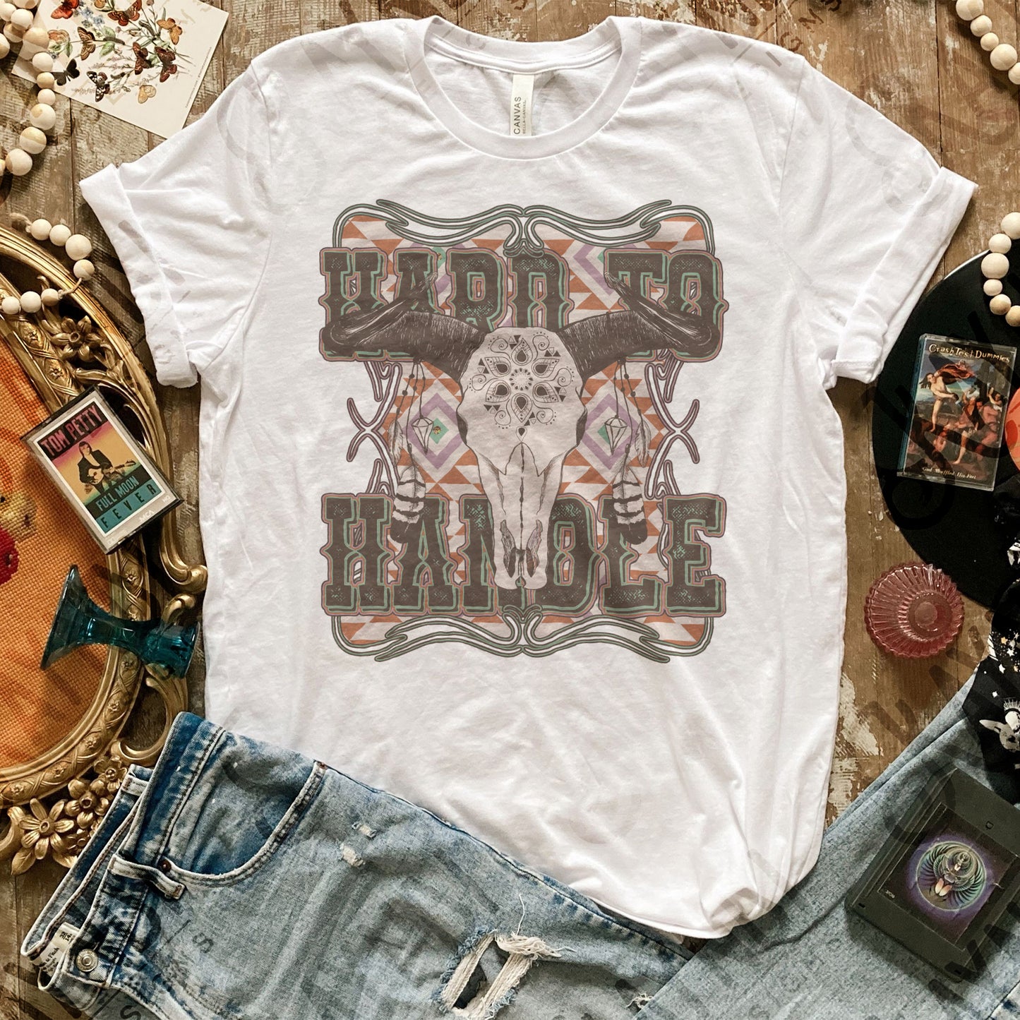 Hard to Handle Sublimation Design PNG Digital Download Printable Western Bull Skull