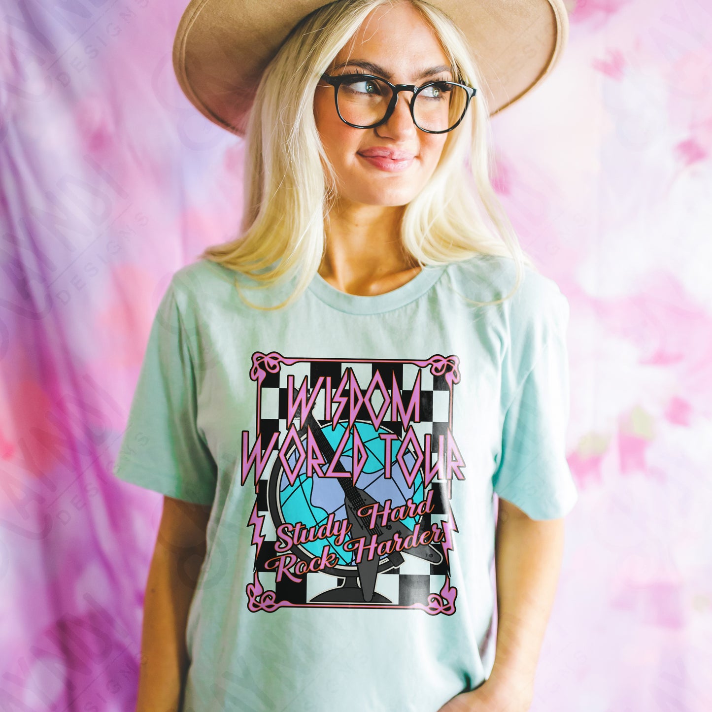 Wisdom World Tour Pink Sublimation Design PNG Digital Download Printable School Rock Kids Pink