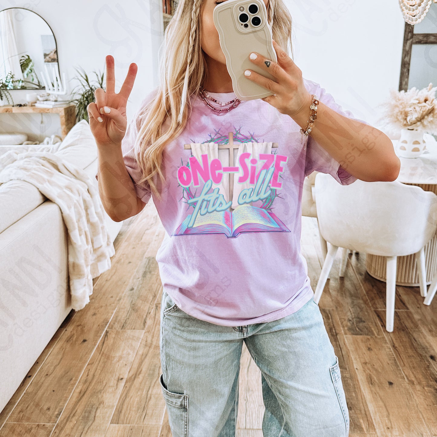 One Size Fits All Sublimation Design PNG Digital Download Printable Faith Cross Bible Pink