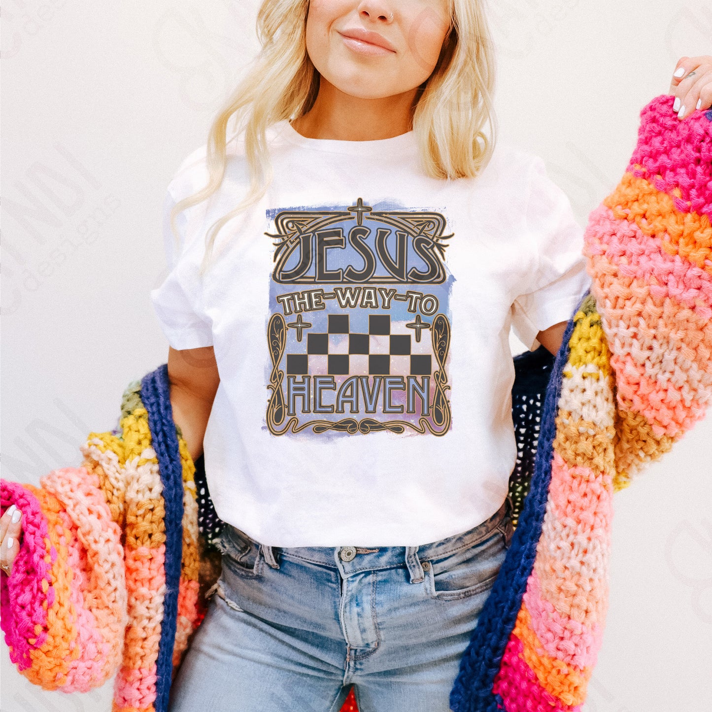 The Way To Heaven Sublimation Design PNG Digital Download Printable Faith Checkered Jesus