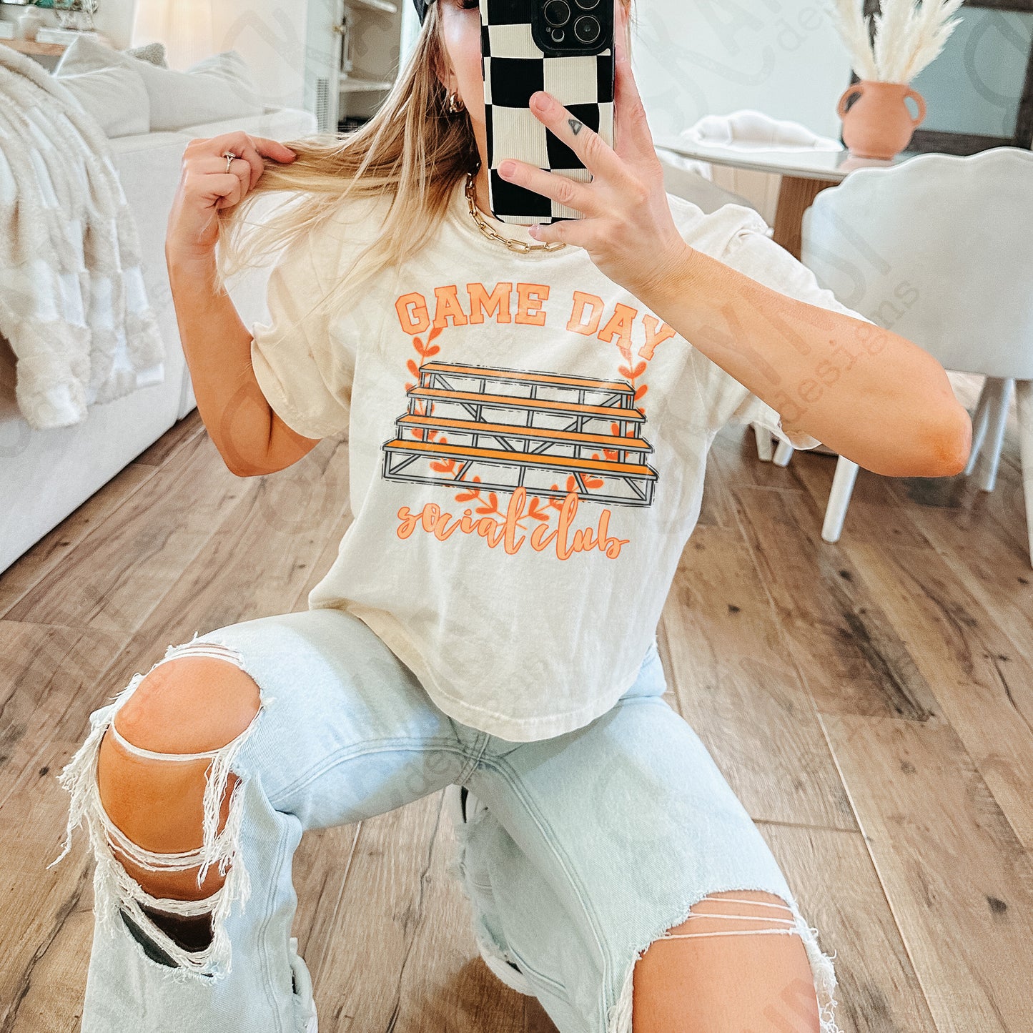 Game Day Social Club Orange Sublimation Design PNG Digital Download Printable Bleachers School Spirit