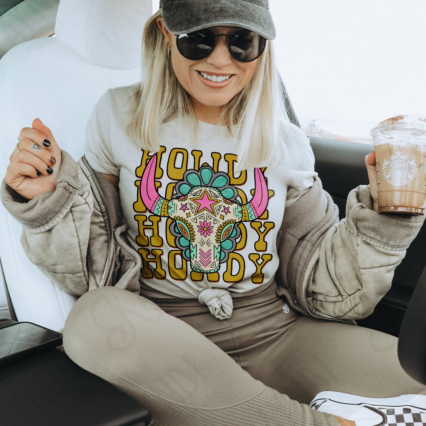 Howdy Boho Steer Sublimation Design PNG Digital Download Printable Western Girly Pocket Design