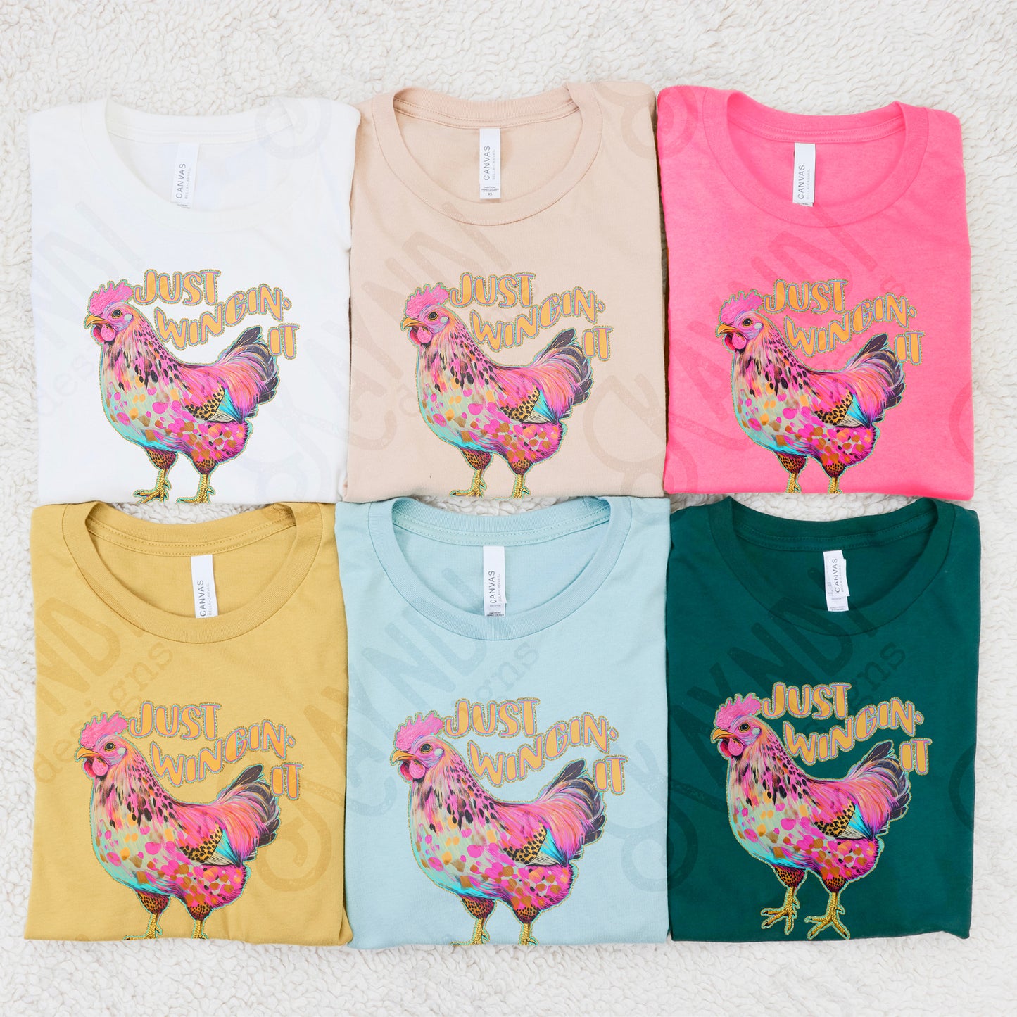 Just Wingin It Sublimation Design PNG Digital Download Printable Chickens Rooster Country Pink