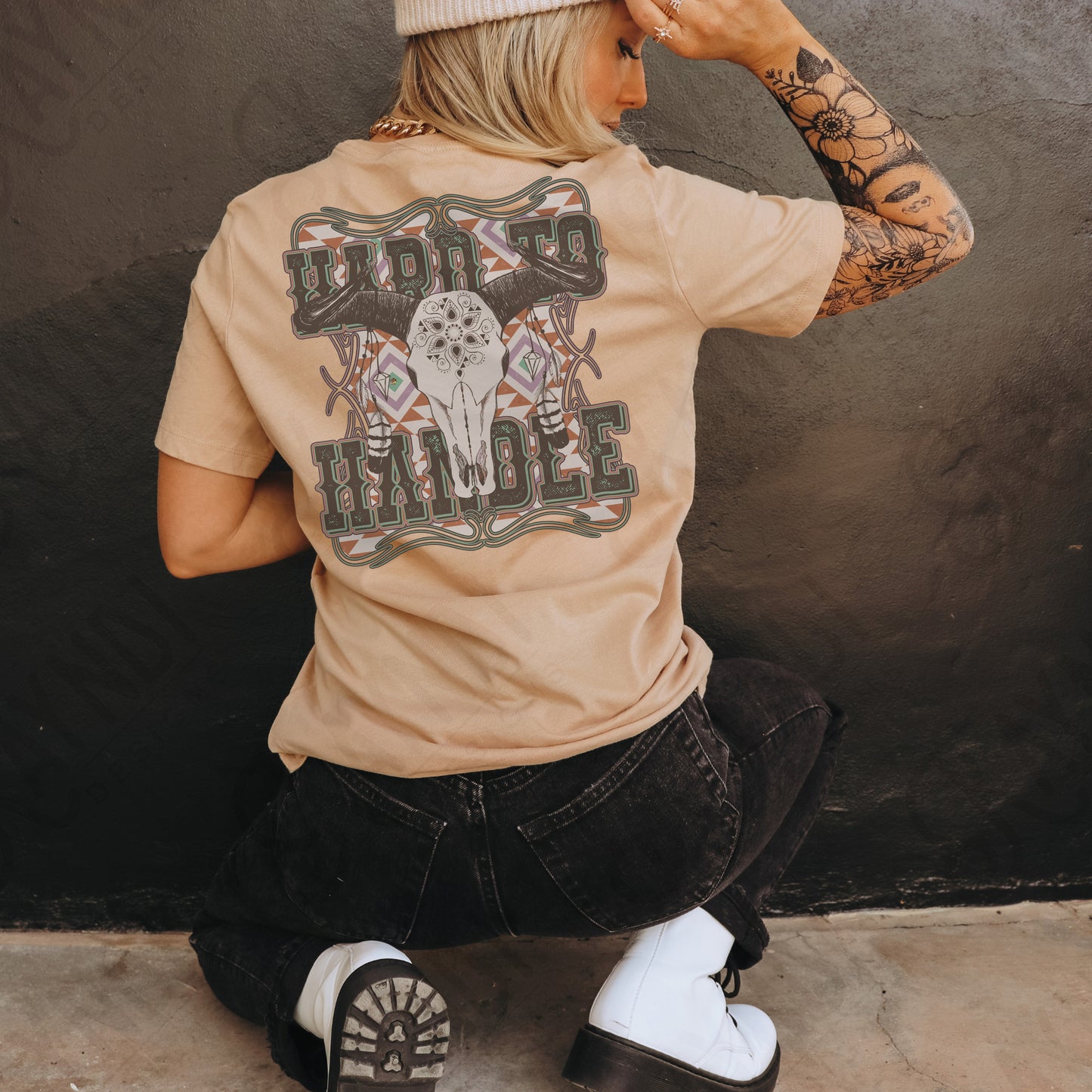 Hard to Handle Sublimation Design PNG Digital Download Printable Western Bull Skull