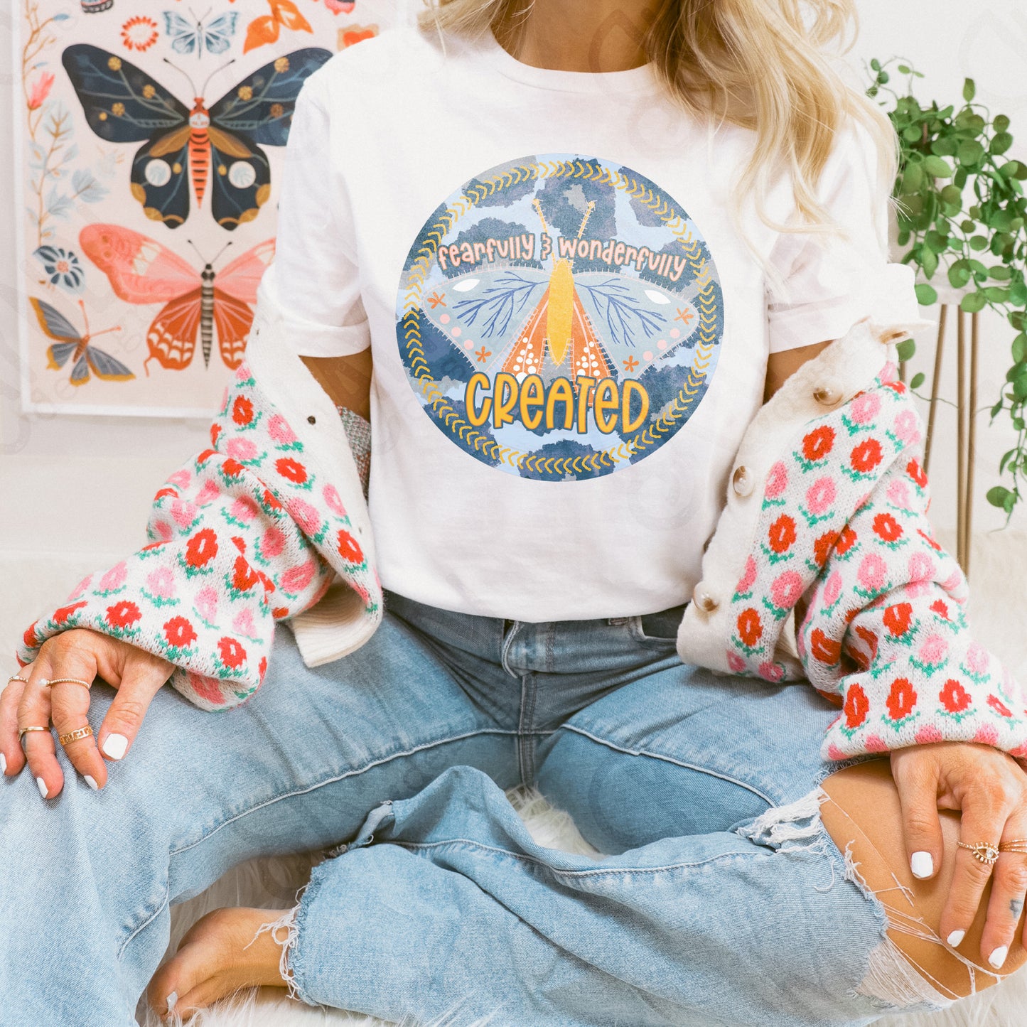 Fearfully and Wonderfully Created Sublimation Design PNG Digital Download Printable Faith Moth