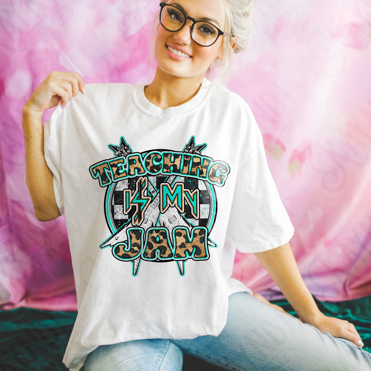 Teaching is my Jam Sublimation Design PNG Digital Download Printable School Rock Cheetah