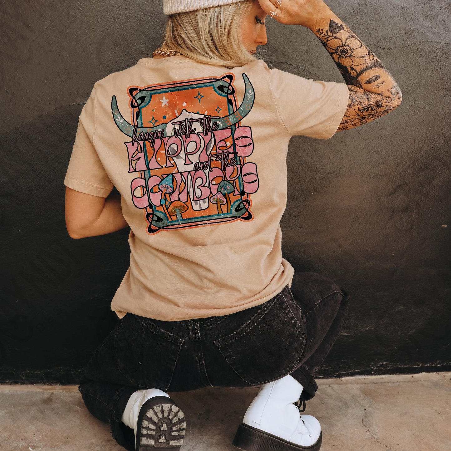 Hippies and Cowboys Sublimation Design PNG Digital Download Printable Western Bull Skull Pocket Design