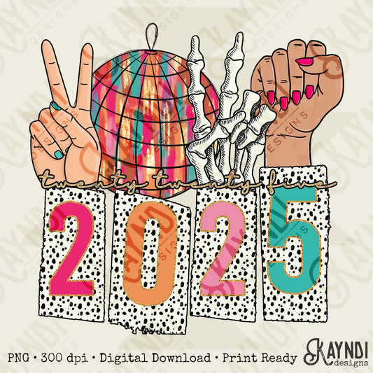 2025 Pink Sublimation Design PNG Digital Download Printable Peace Skeleton Disco