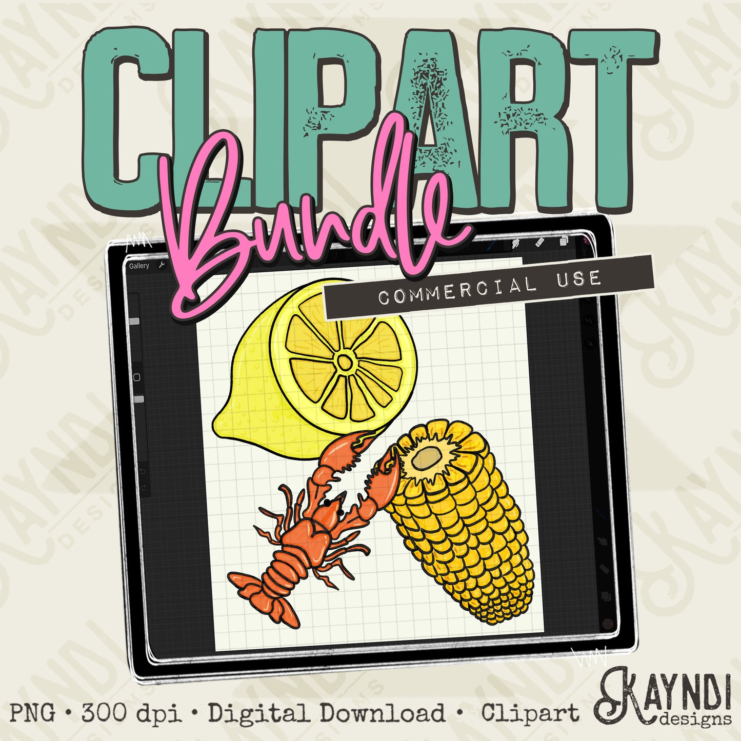Hand Drawn Crawfish Boil Clipart Element PNG Digital Downloads Elements Southern Corn
