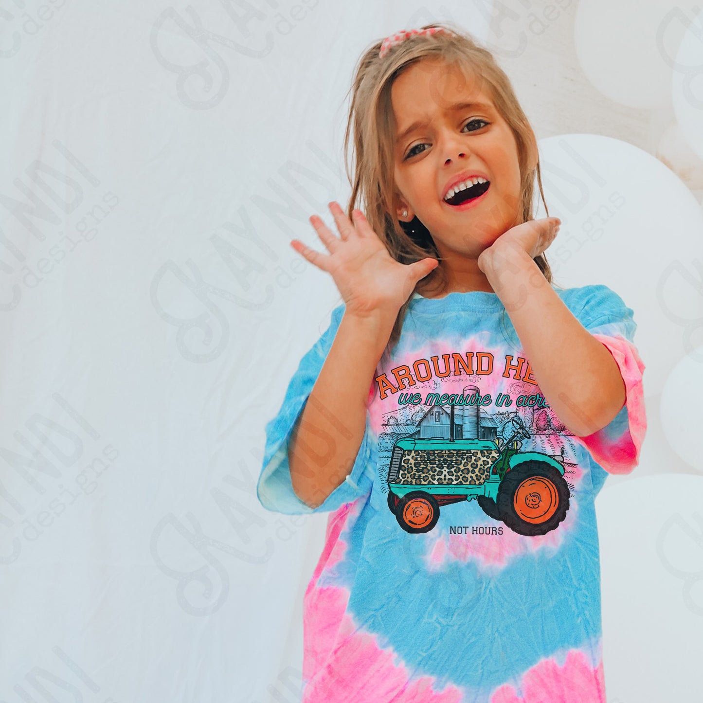 Around Here We Measure in Acres Orange Sublimation Design PNG Digital Download Printable Farm Tractor Cheetah