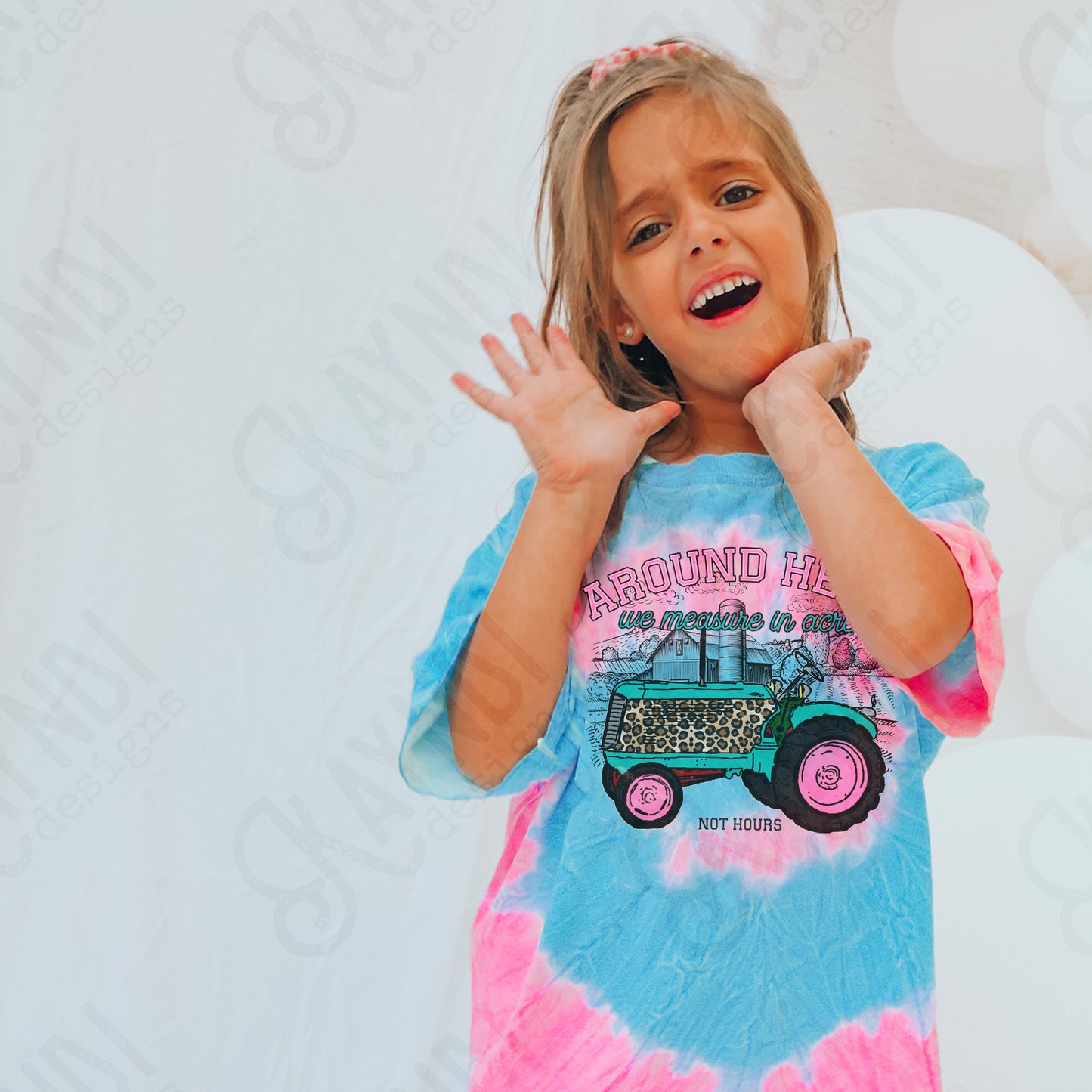 Around Here We Measure in Acres Pink Sublimation Design PNG Digital Download Printable Farm Tractor Cheetah