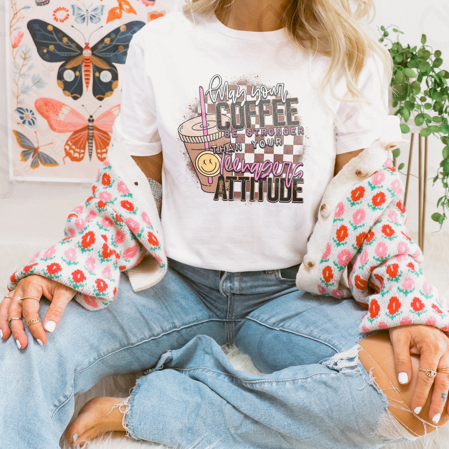 Coffee Be Stronger Than Your Teenagers Attitude Sublimation Design PNG Digital Download Printable Checkered Caffeine