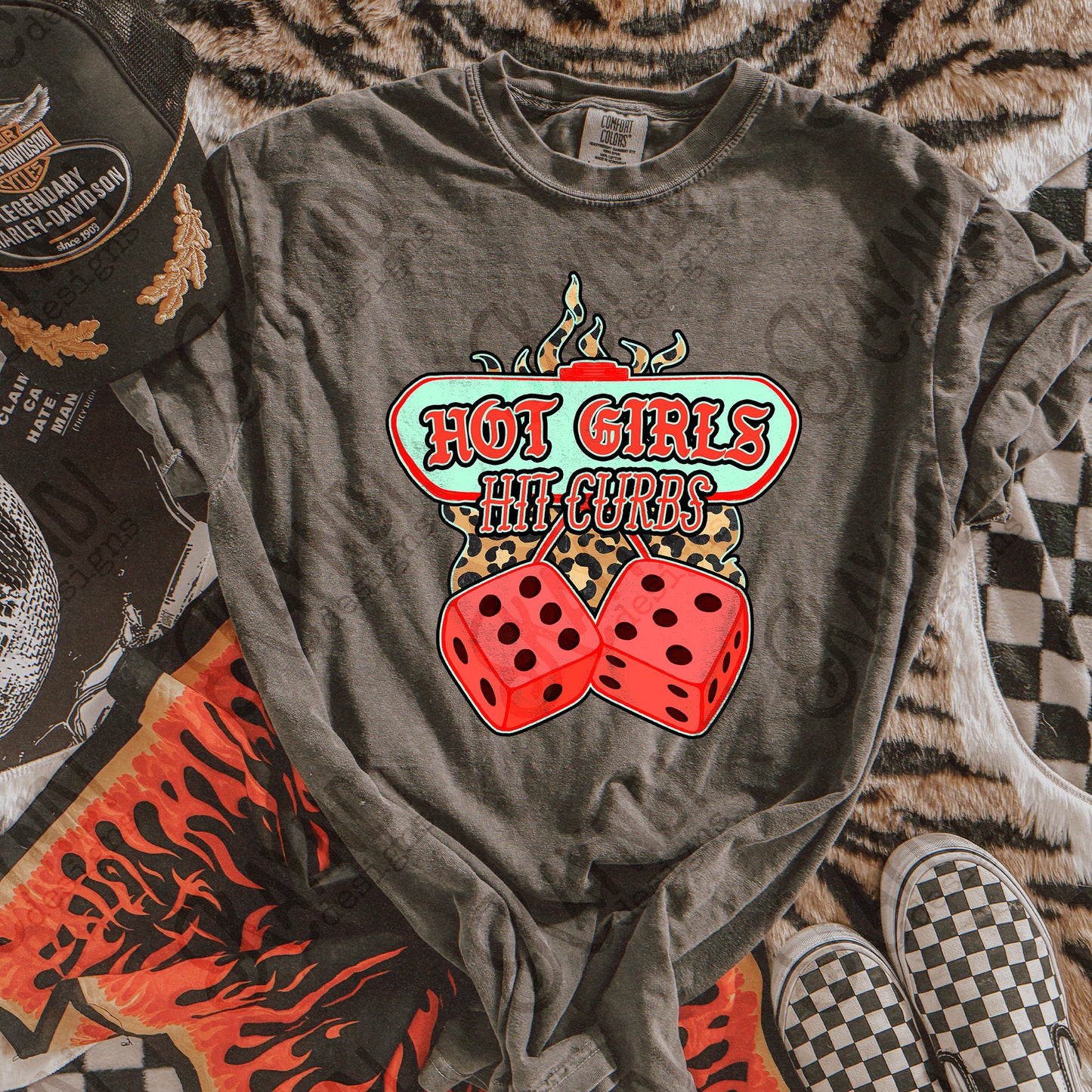Hot Girls Hit Curbs Sublimation Design PNG Digital Download Printable Dice Cheetah
