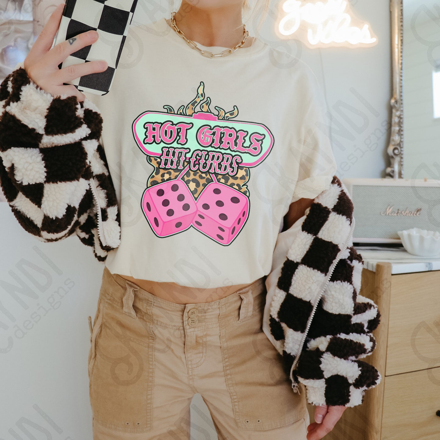 Hot Girls Hit Curbs Pink Sublimation Design PNG Digital Download Printable Dice Cheetah