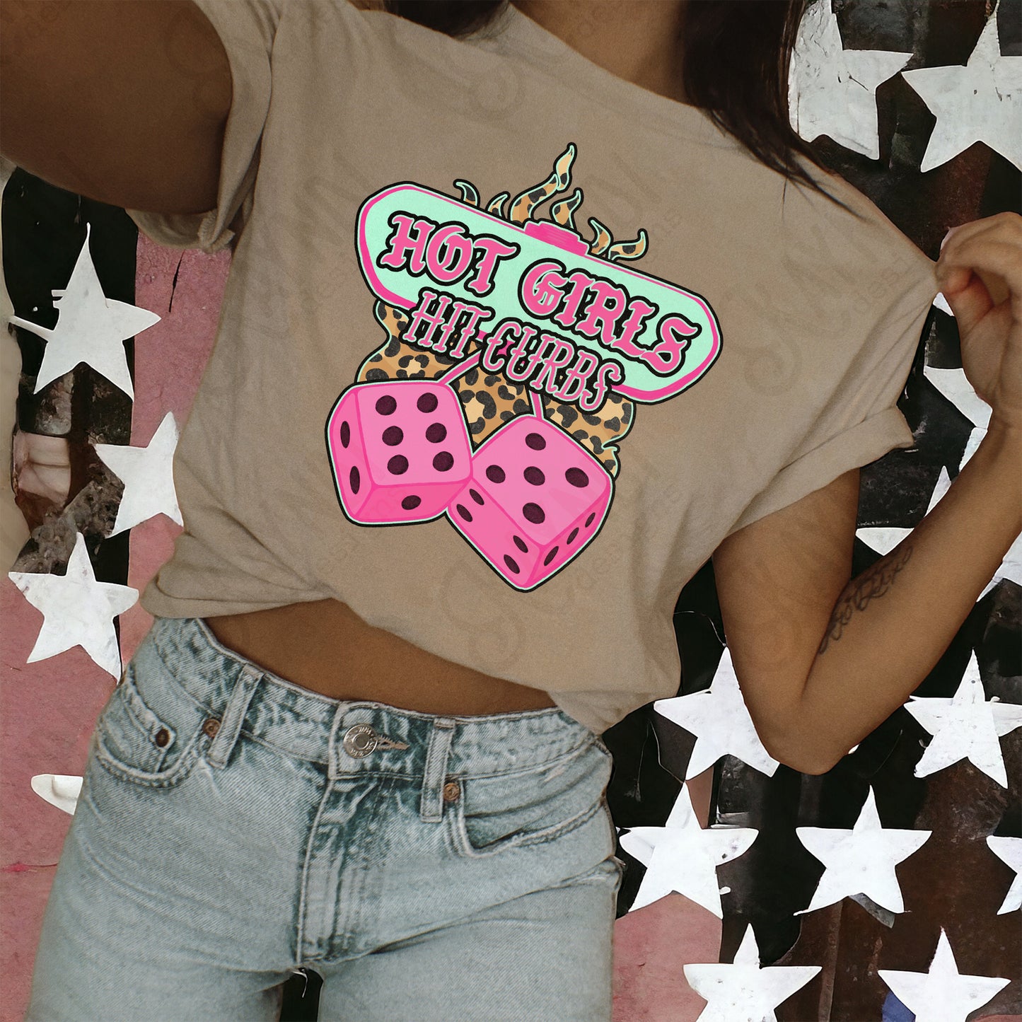 Hot Girls Hit Curbs Pink Sublimation Design PNG Digital Download Printable Dice Cheetah