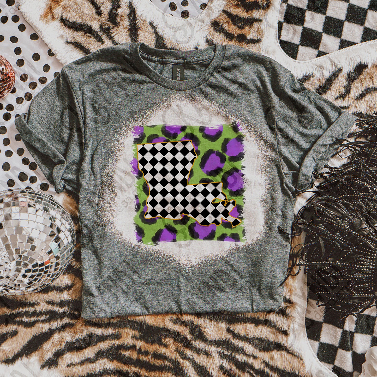 Louisiana Sublimation Design PNG Digital Download Printable Southern Checkered Cheetah