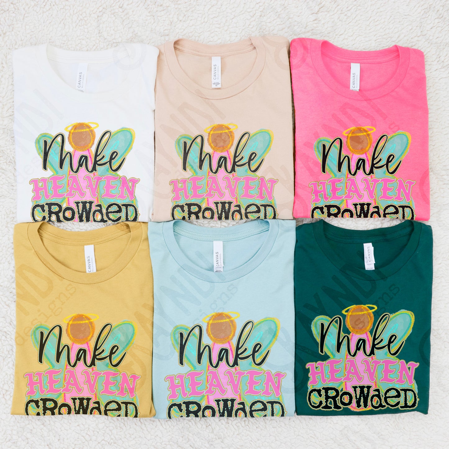 Make Heaven Crowded Black Sublimation Design PNG Digital Download Printable Cute Faith Angel