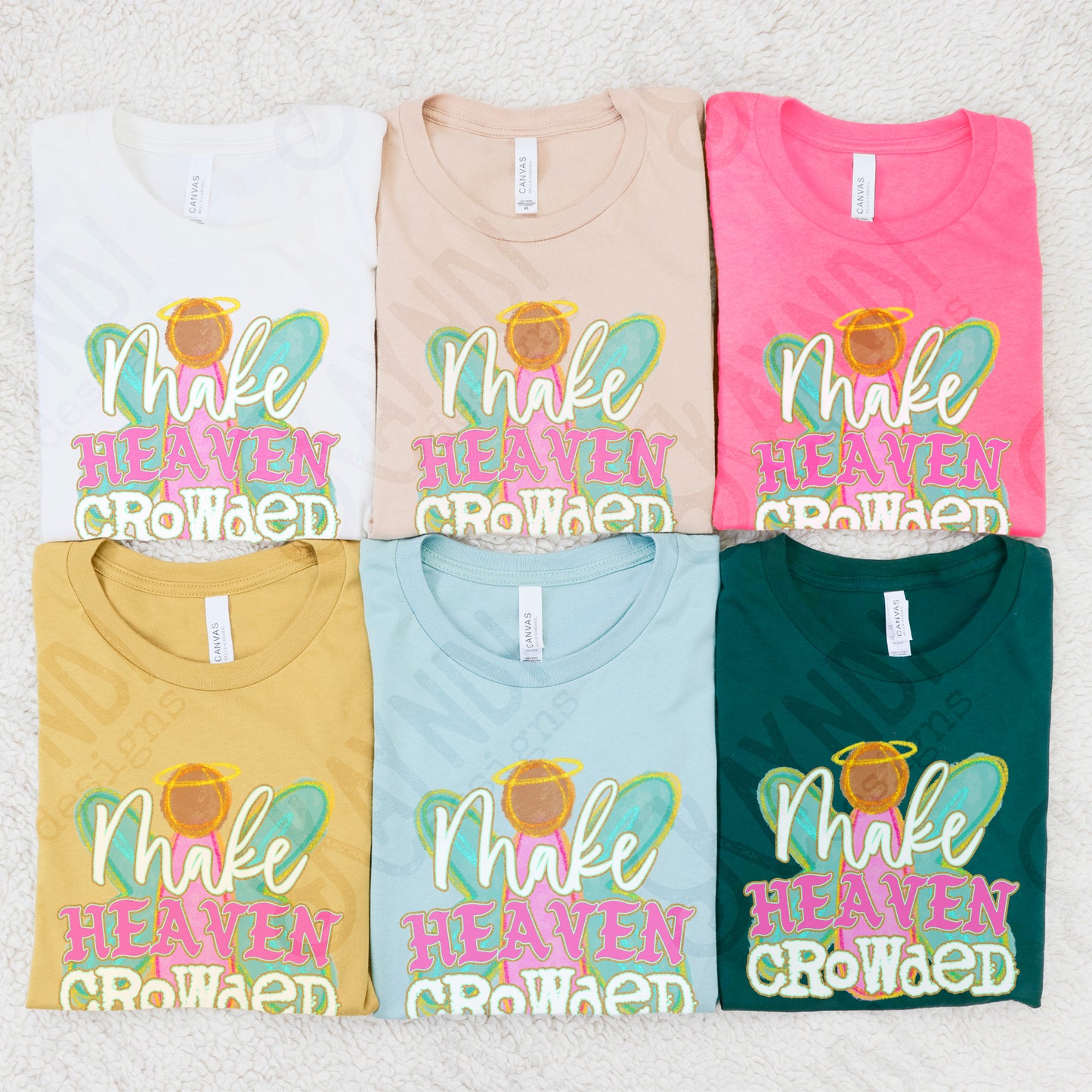 Make Heaven Crowded White Sublimation Design PNG Digital Download Printable Cute Faith Angel