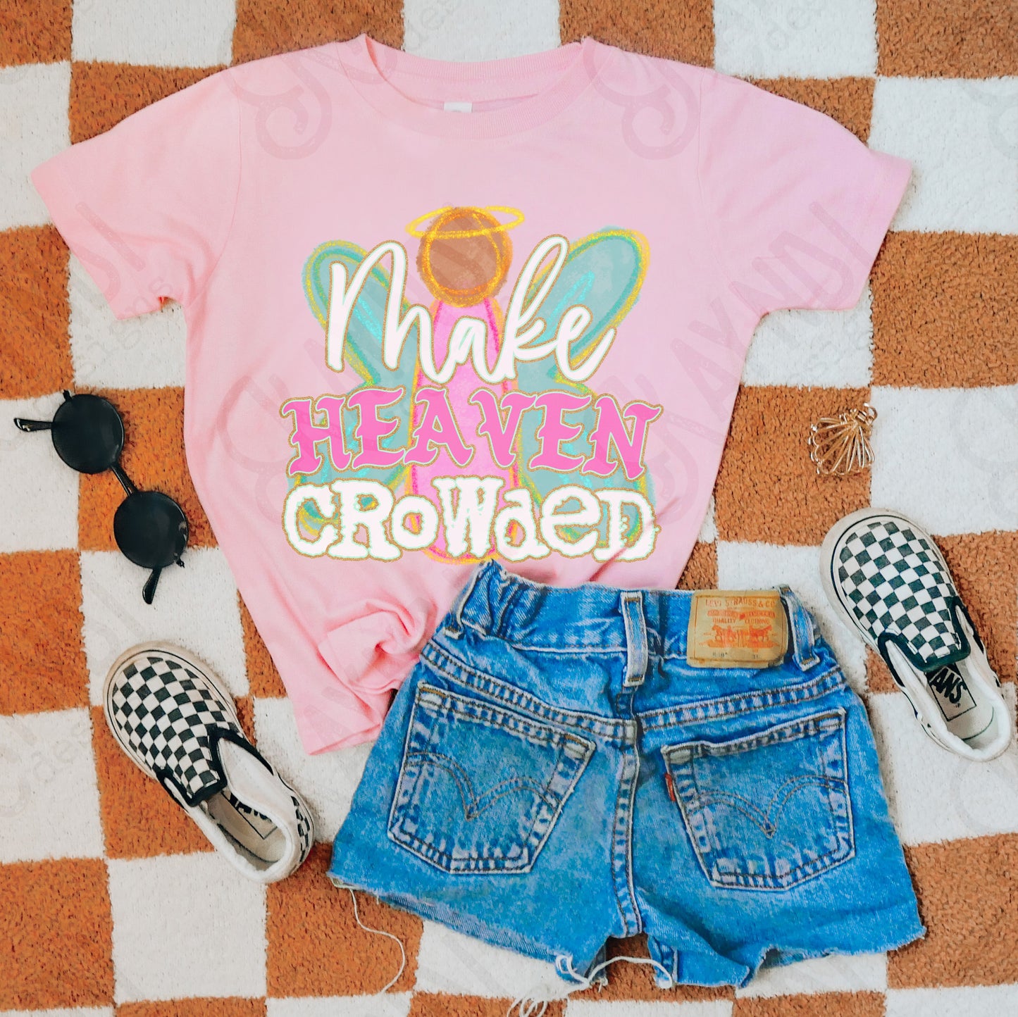 Make Heaven Crowded White Sublimation Design PNG Digital Download Printable Cute Faith Angel