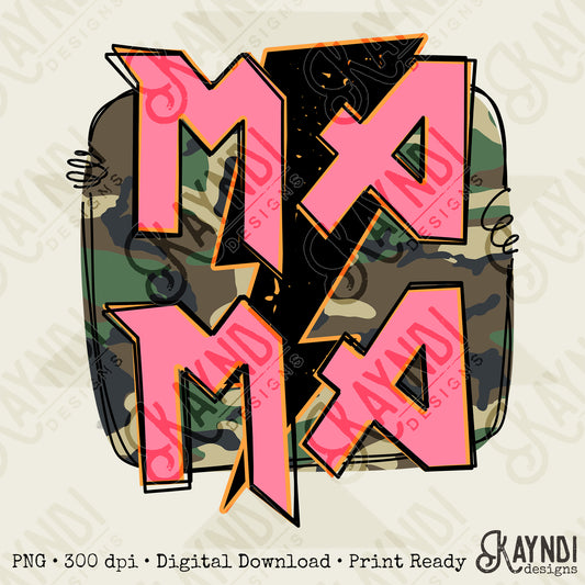 Mama Camo Sublimation Design PNG Digital Download Printable Southern Lightning Pink Retro