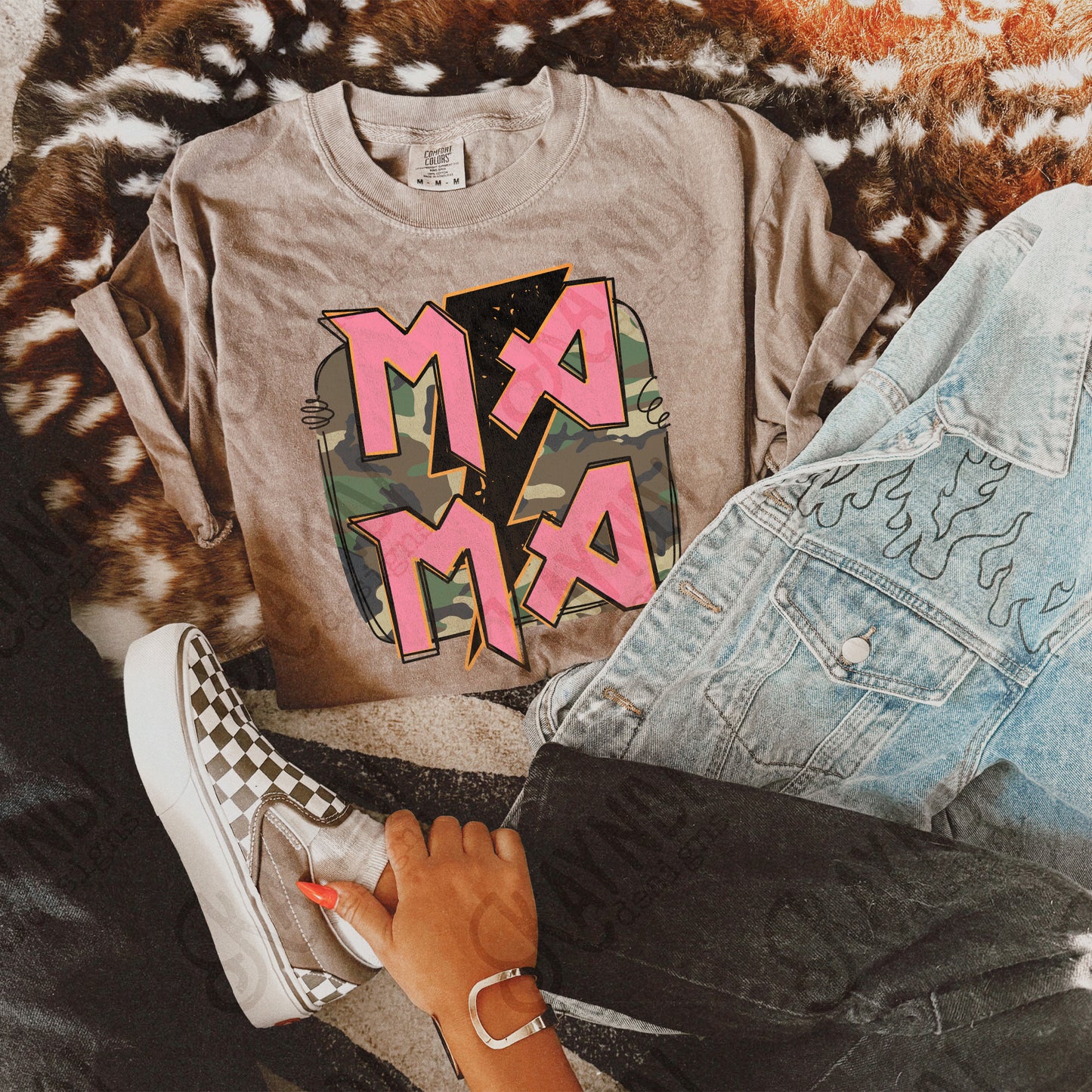 Mama Camo Sublimation Design PNG Digital Download Printable Southern Lightning Pink Retro