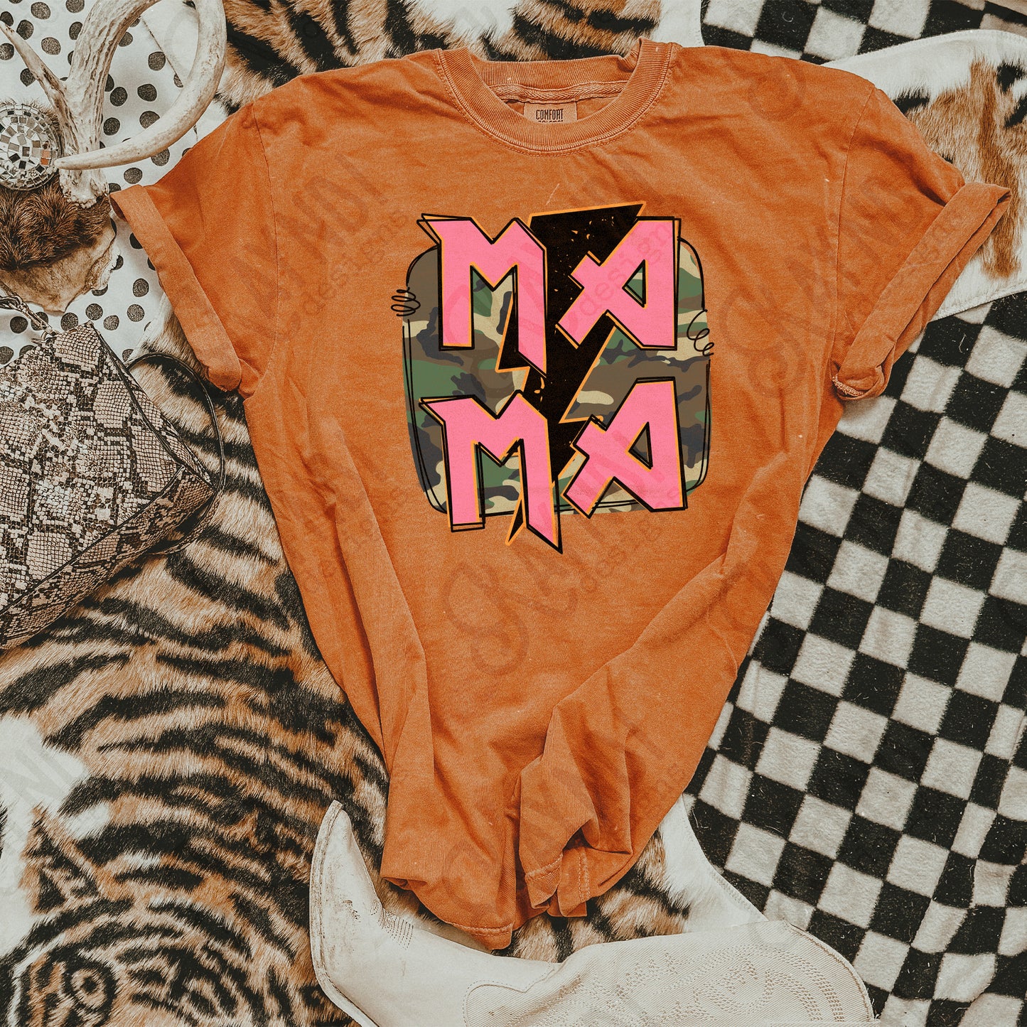 Mama Camo Sublimation Design PNG Digital Download Printable Southern Lightning Pink Retro