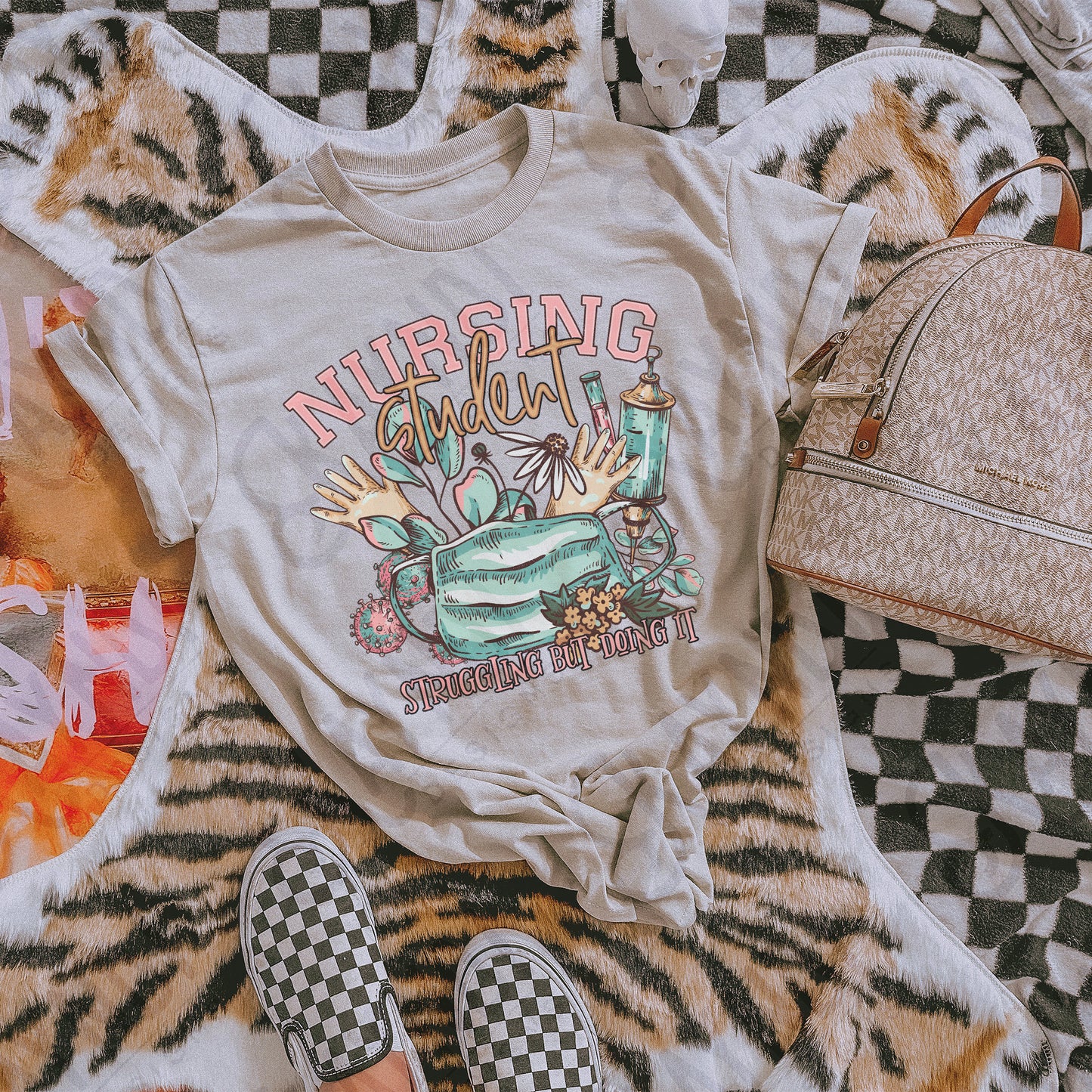 Nursing Student Struggling but doing It Sublimation Design PNG Digital Download Printable Vintage Medical Floral