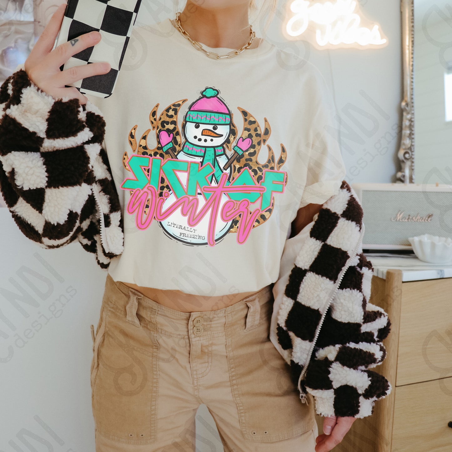 Sick of Winter Sublimation Design PNG Digital Download Printable Snowman Cheetah