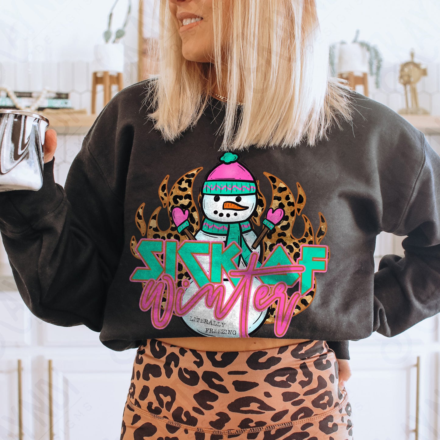 Sick of Winter Sublimation Design PNG Digital Download Printable Snowman Cheetah