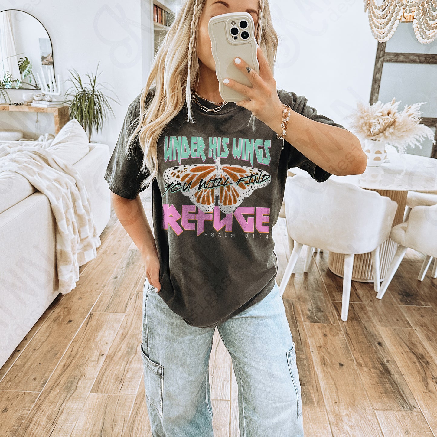 Under His Wings LIght Sublimation Design PNG Digital Download Printable Verse Butterfly Faith