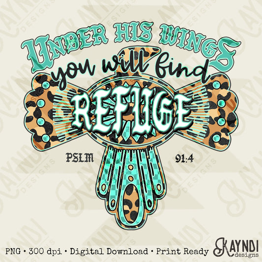 Under His Wings Sublimation Design PNG Digital Download Printable Verse Faith Freebird