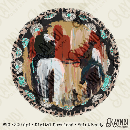 Western Circle Sublimation Design PNG Digital Download Printable Turquoise Cowboy