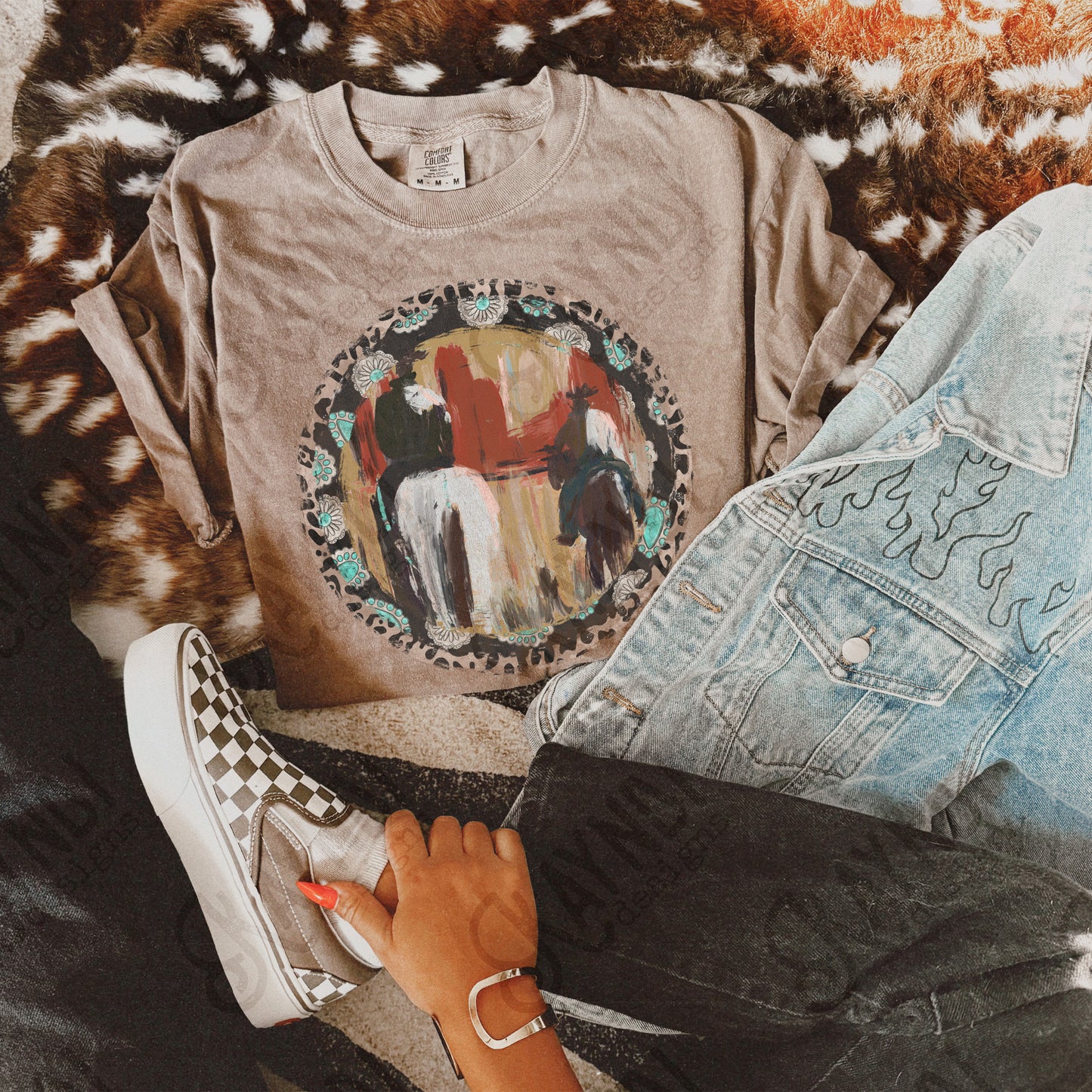 Western Circle Sublimation Design PNG Digital Download Printable Turquoise Cowboy