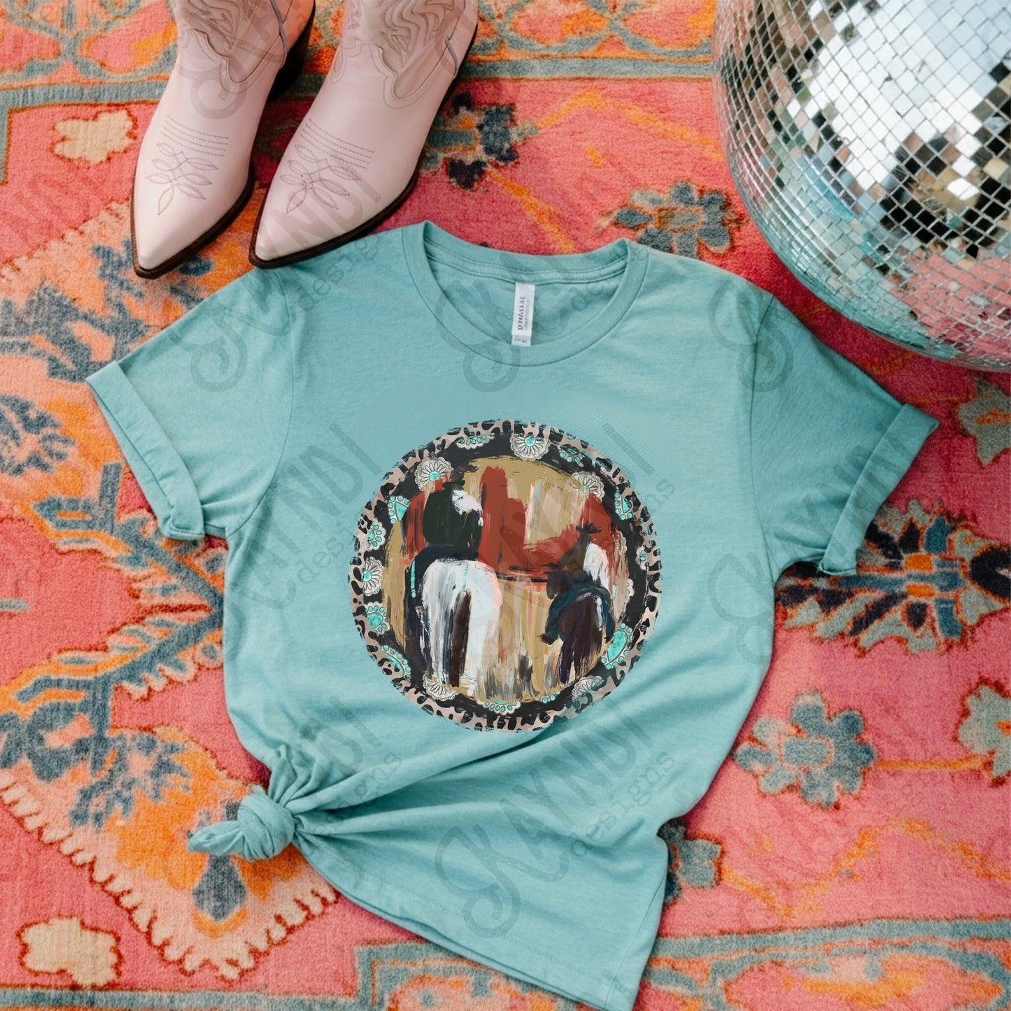 Western Circle Sublimation Design PNG Digital Download Printable Turquoise Cowboy