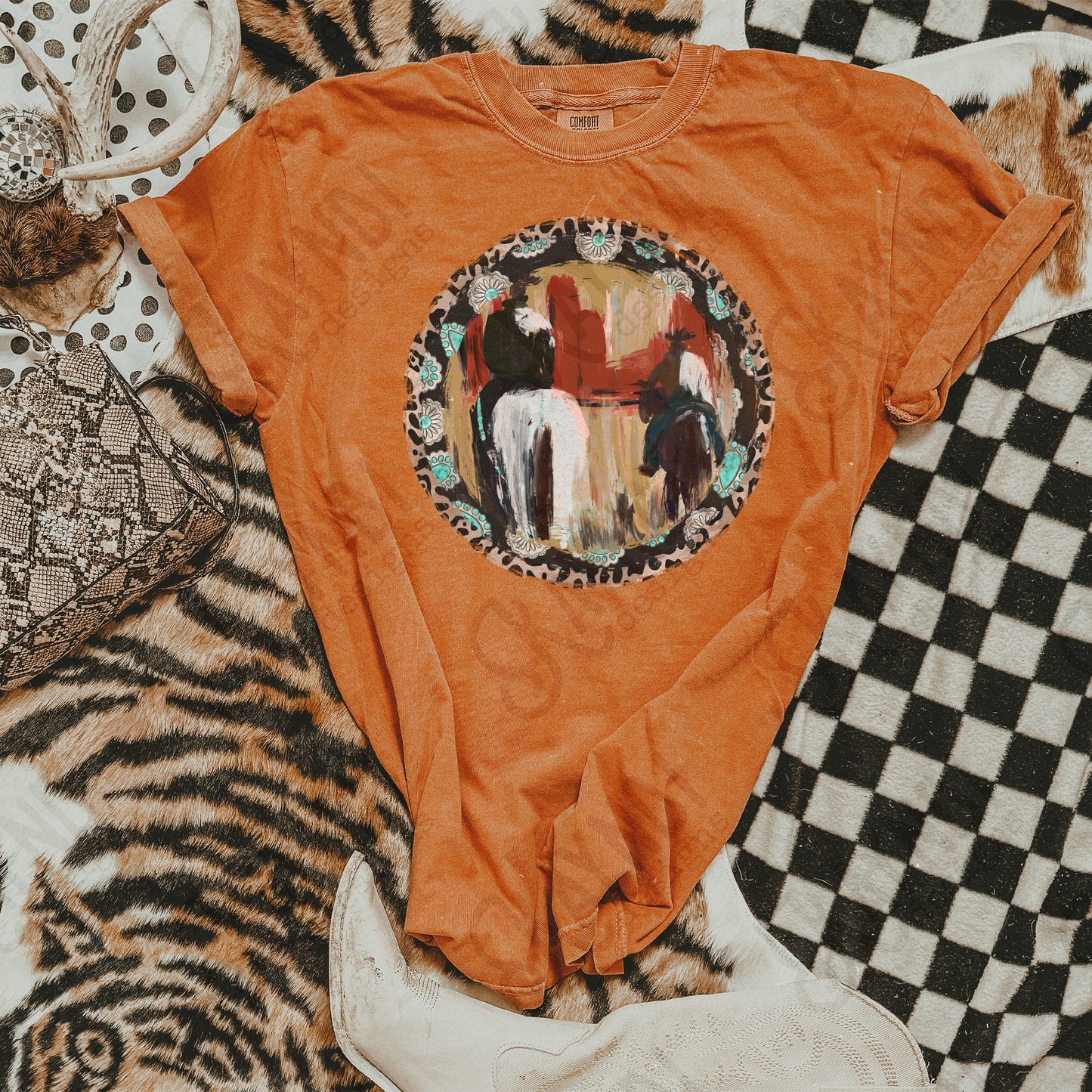 Western Circle Sublimation Design PNG Digital Download Printable Turquoise Cowboy