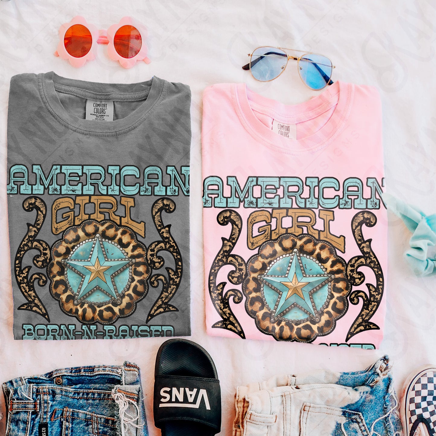 American Girl Sublimation Design PNG Digital Download Printable Western Cheetah Turquoise