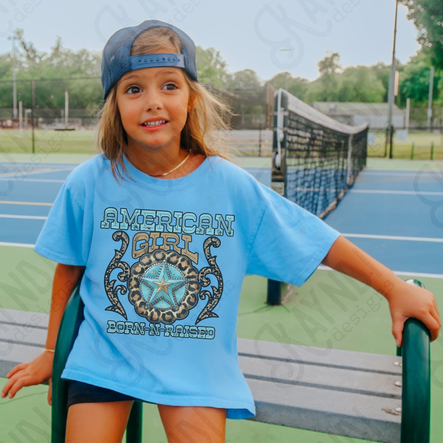 American Girl Sublimation Design PNG Digital Download Printable Western Cheetah Turquoise