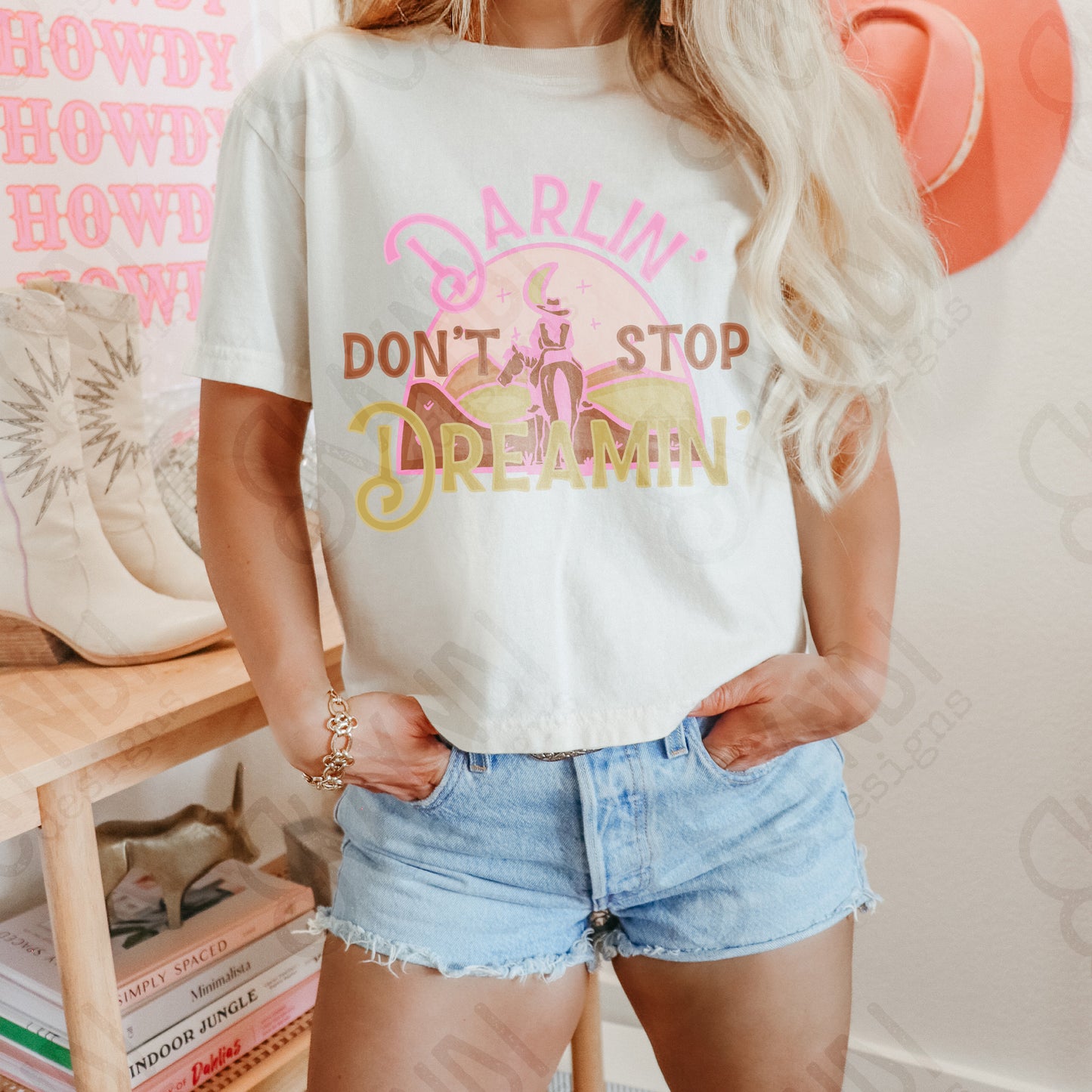 Darlin Don't Stop Dreamin Sublimation Design PNG Digital Download Printable Western Girly Cowgirl Horseback