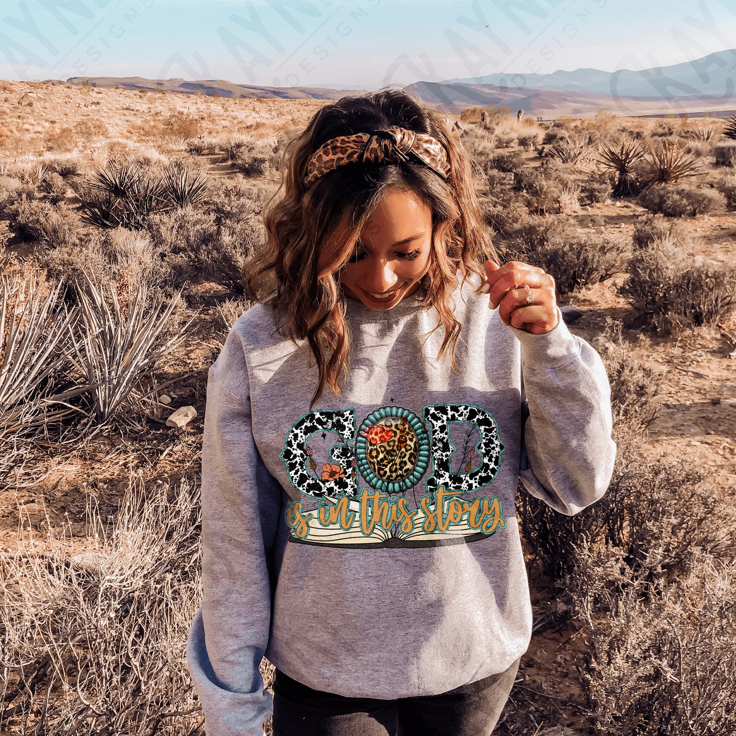 God is in this Story Sublimation Design PNG Digital Download Printable Western Cow Print Cheetah Turquoise