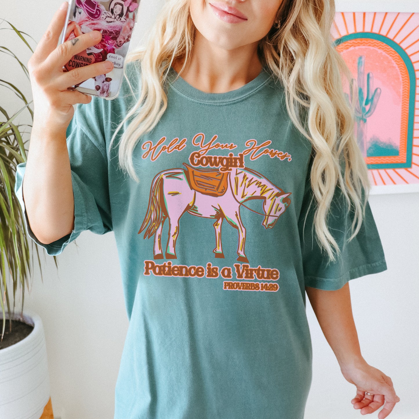 Hold Your Hourses Sublimation Design PNG Digital Download Printable Western Girly Cowgirl