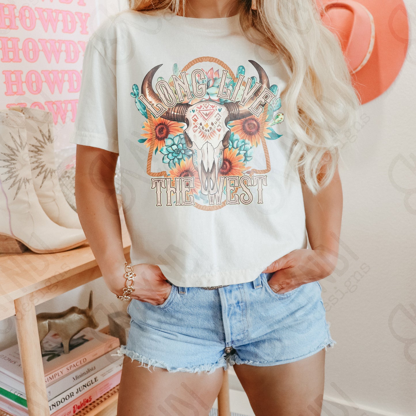Long Live the West Sublimation Design PNG Digital Download Printable Western Girly Cowgirl Skull