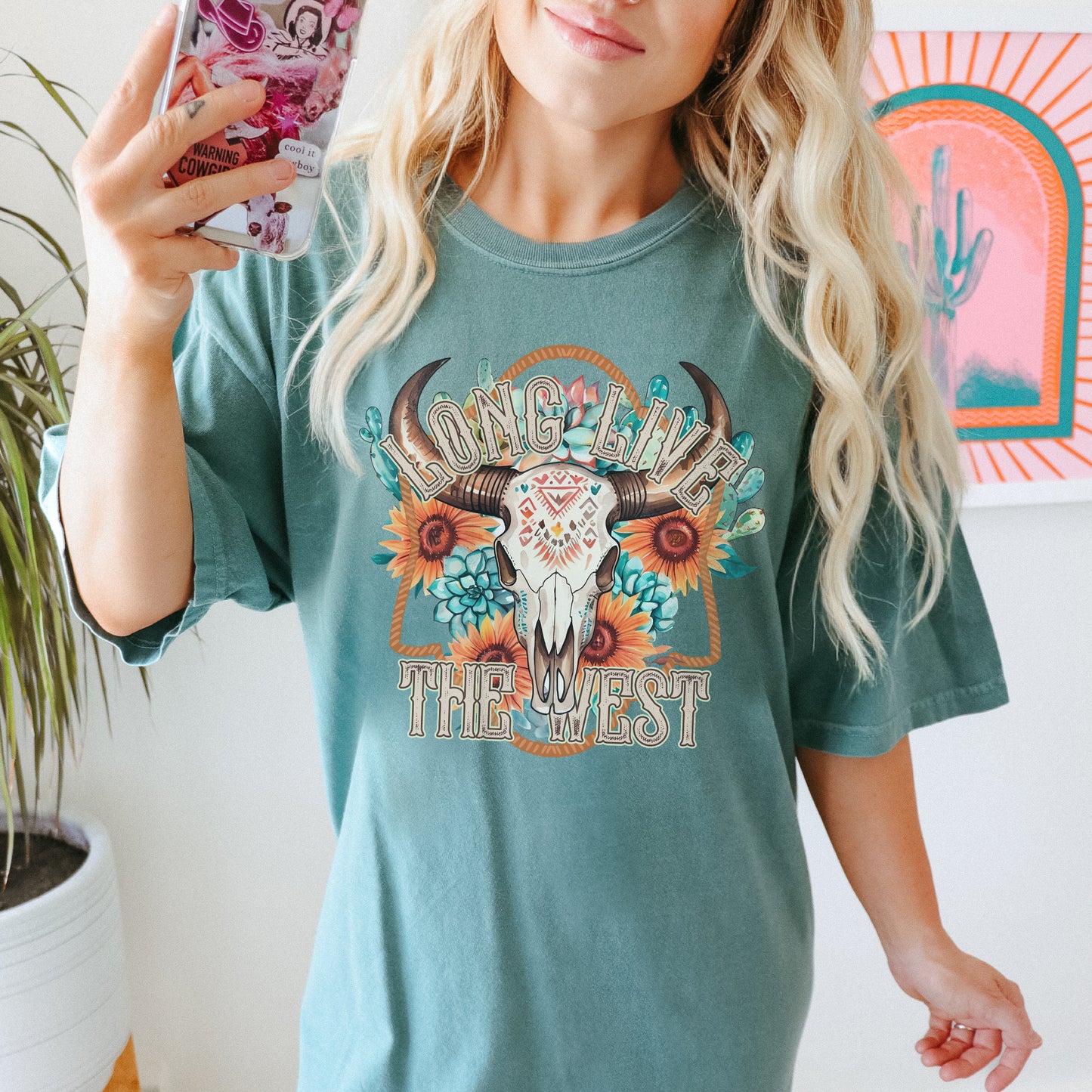 Long Live the West Sublimation Design PNG Digital Download Printable Western Girly Cowgirl Skull