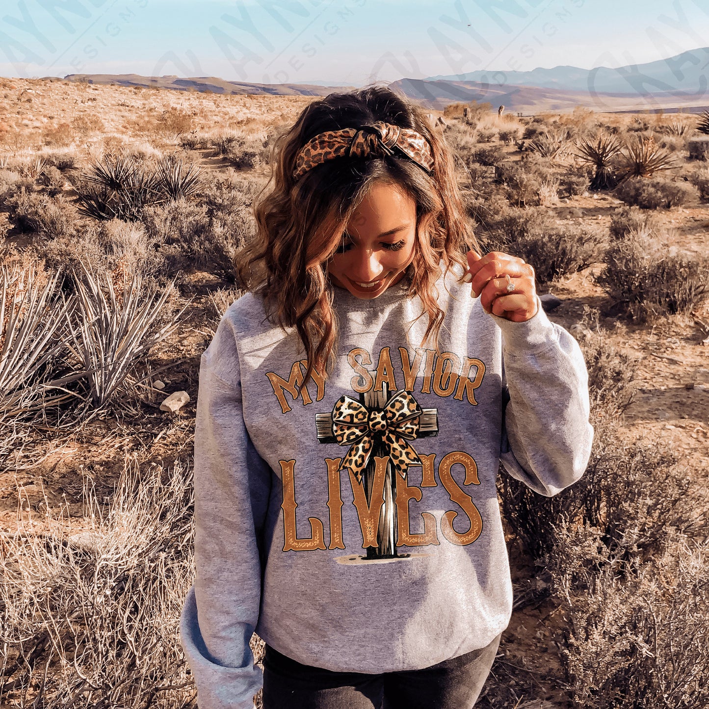 My Savior Lives Sublimation Design PNG Digital Download Printable Faith Cross Cheetah