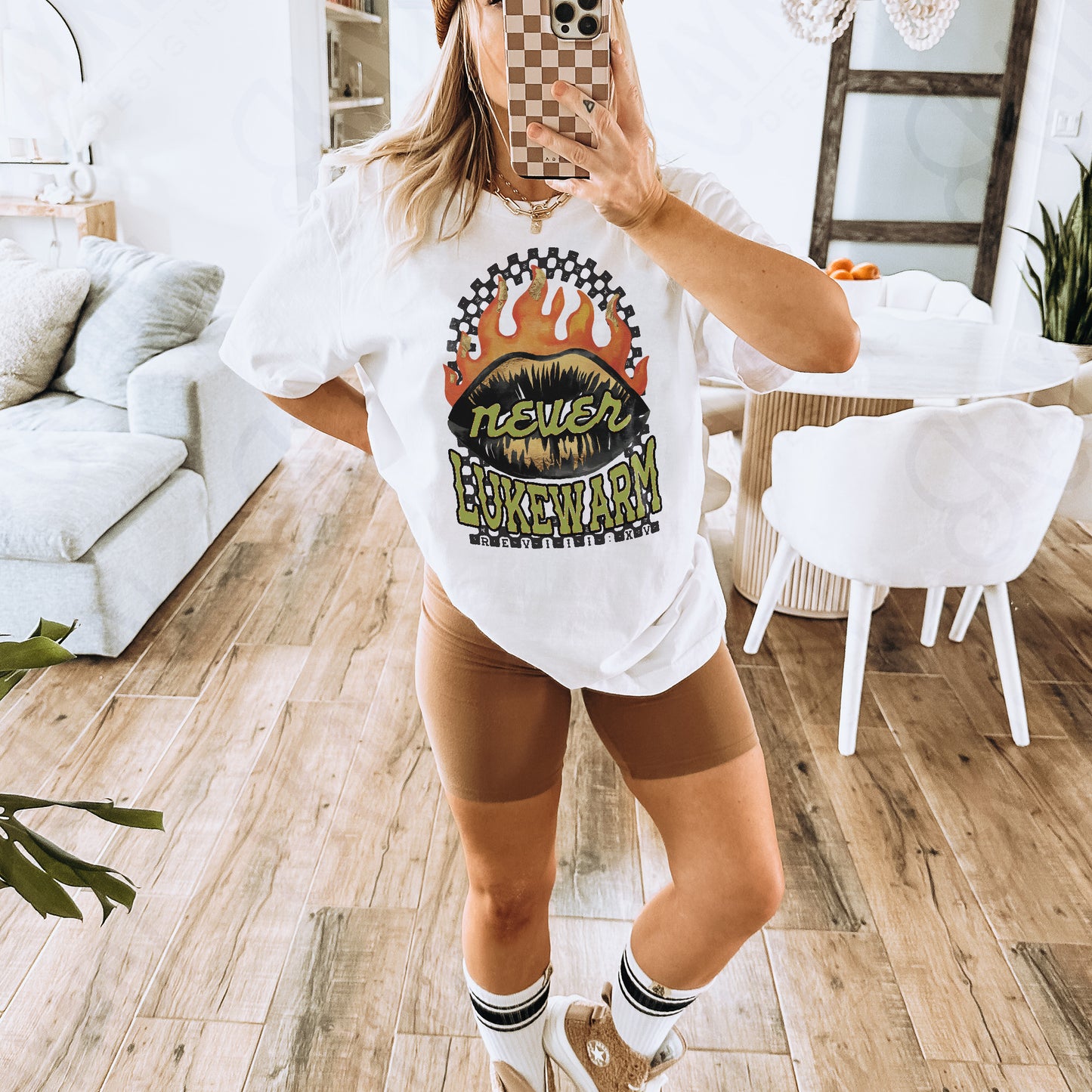 Never Lukewarm Sublimation Design PNG Digital Download Printable Faith Fire Checkered Rock